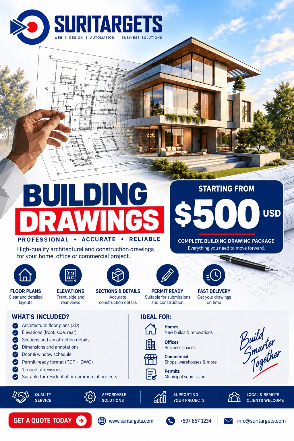 Folleto de Planos de Construcción — paquete completo desde $500